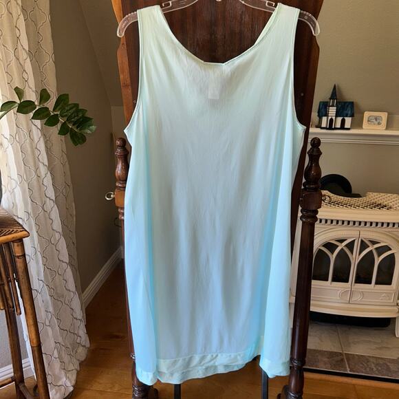Vanity Fair Nightgown Womens Large Aqua Nylon Sleeveless Floral Appliqué At Bust - Picture 6 of 8